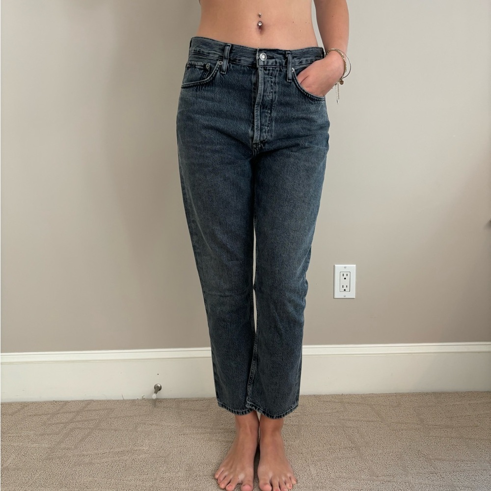 AGOLDE Riley high rise straight crop in washed blue/black